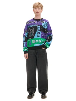 New Żakardowy sweter z chińskimi symbolami Swetry