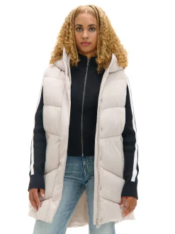 Sale Beżowa kamizelka puffer z kapturem Kurtki, Płaszcze