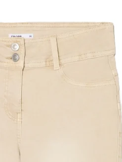 Fashion Beżowe spodnie flare z efektem sprania Spodnie