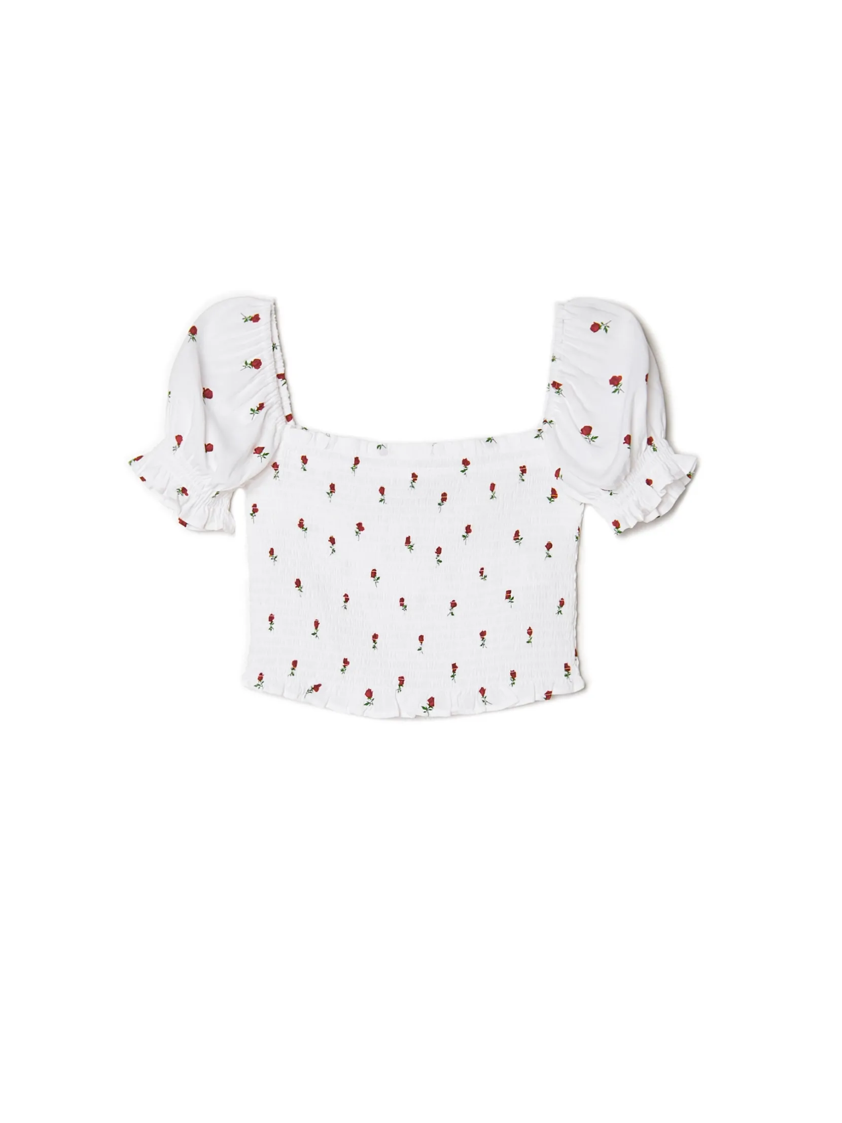 Best Biała bluzka crop top w kwiaty Koszule, Bluzki