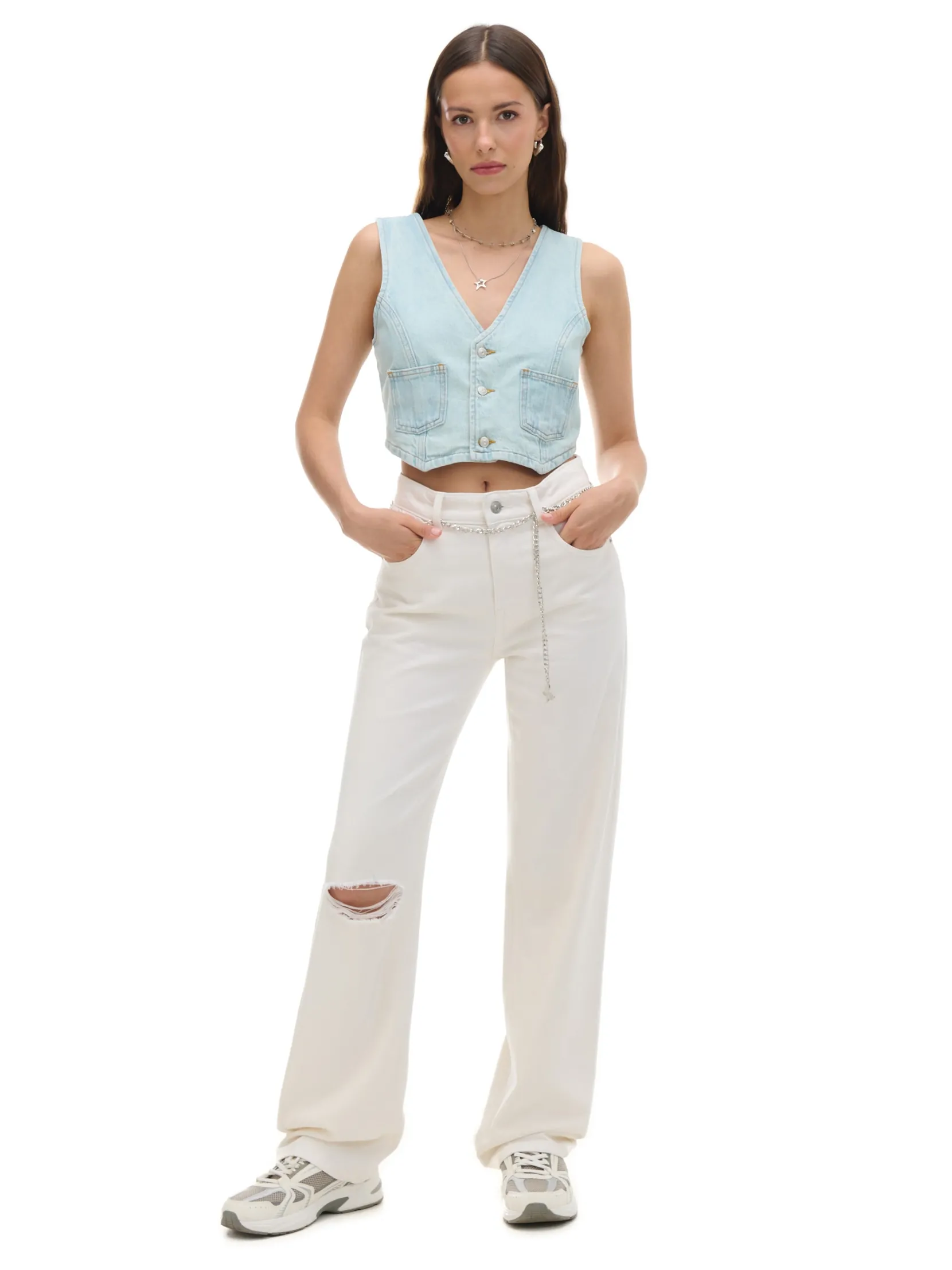 Discount Białe jeansy straight Jeansy