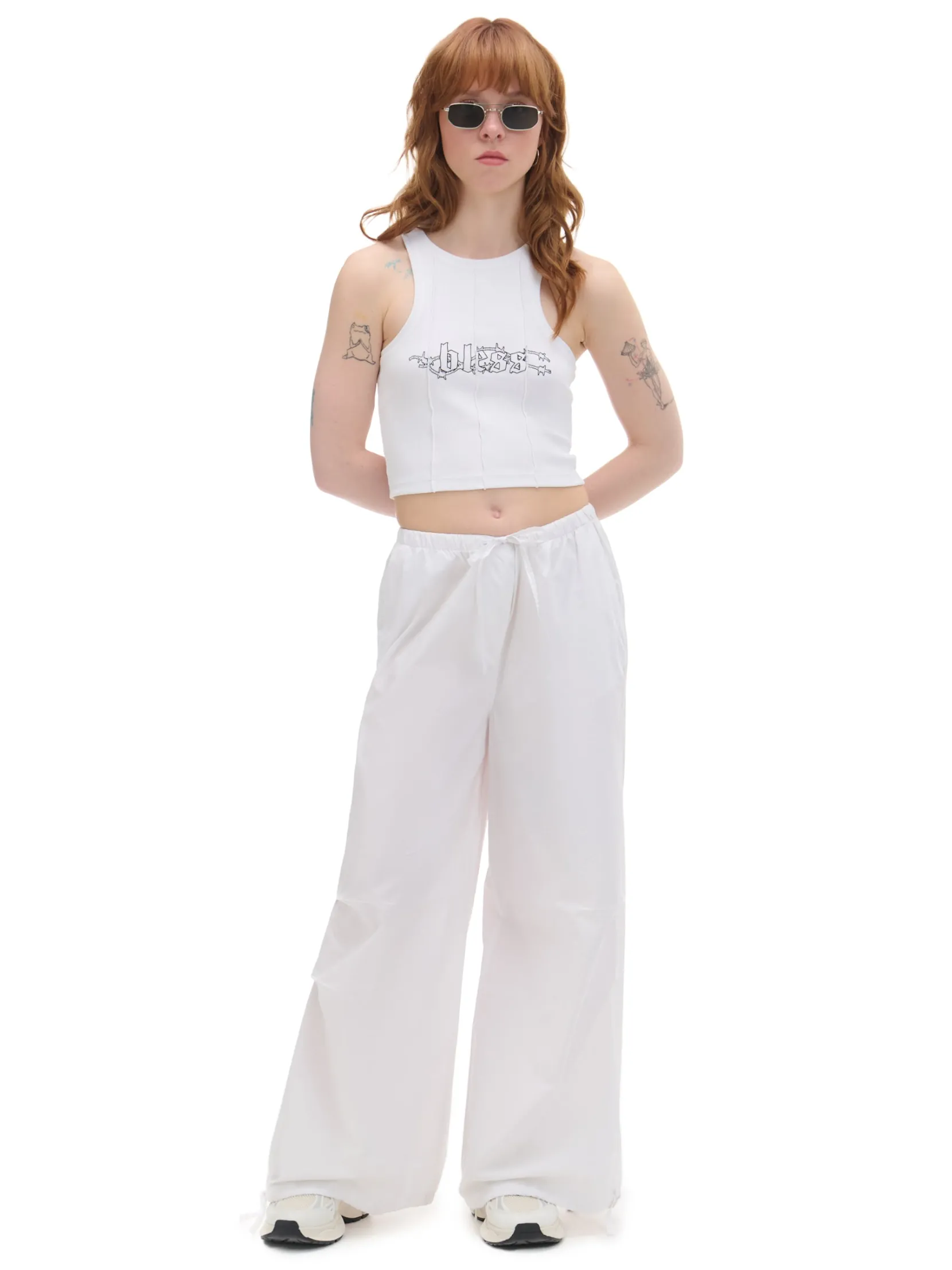 Sale Białe spodnie wide leg Spodnie