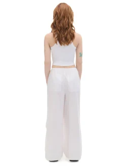 Sale Białe spodnie wide leg Spodnie