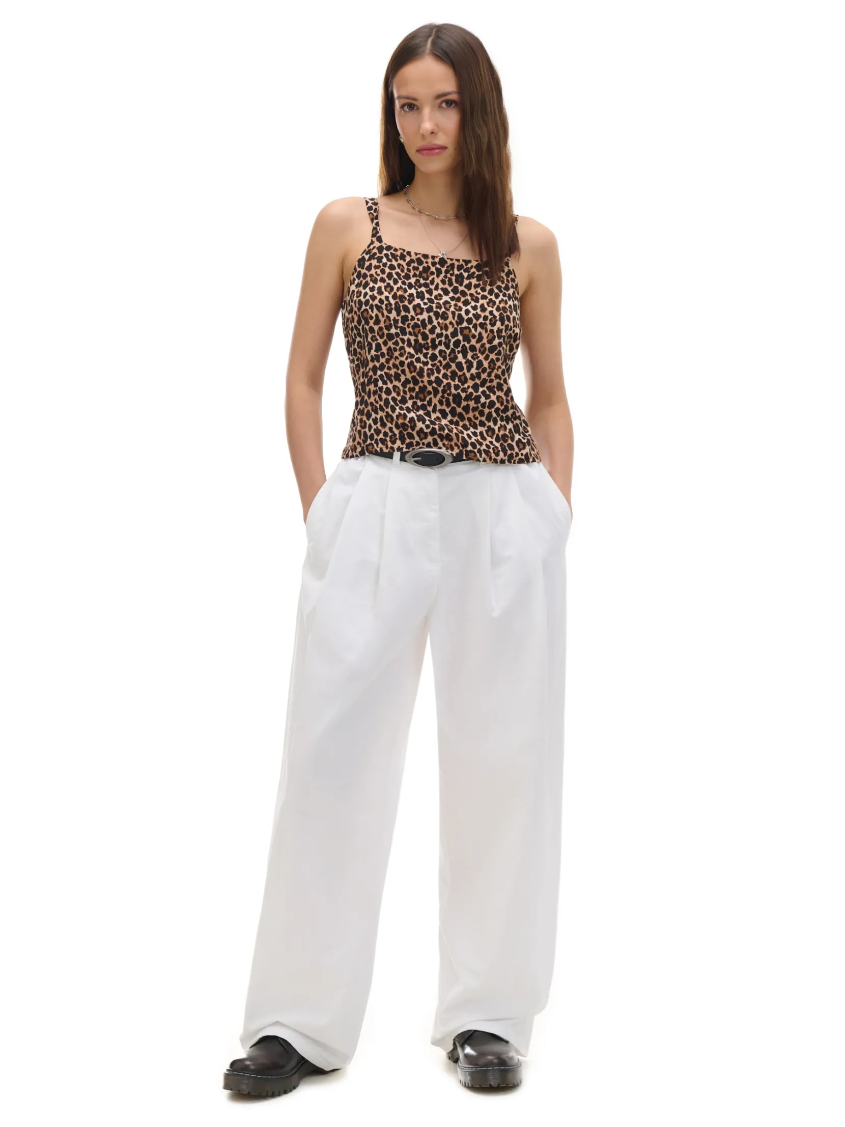 Clearance Białe spodnie wide leg Spodnie