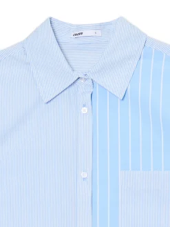 Sale Błękitna koszula oversize w pionowe paski Koszule, Bluzki
