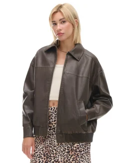 Fashion Brązowa kurtka bomber z efektem znoszenia Kurtki, Płaszcze