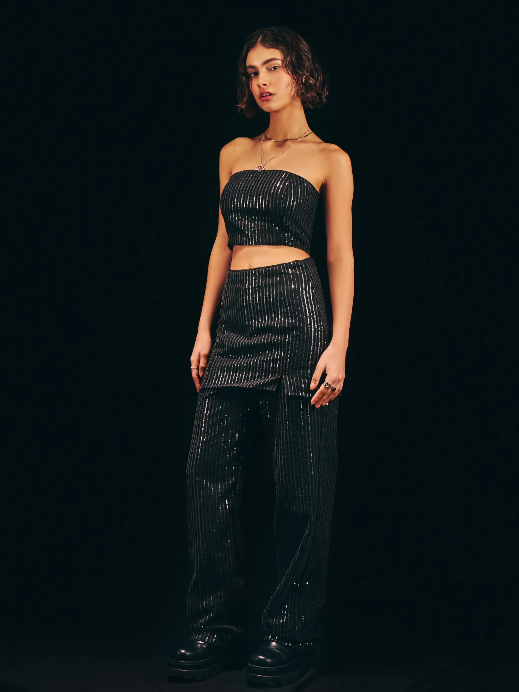 Best Cekinowe spodnie tailoring Spodnie|Sety