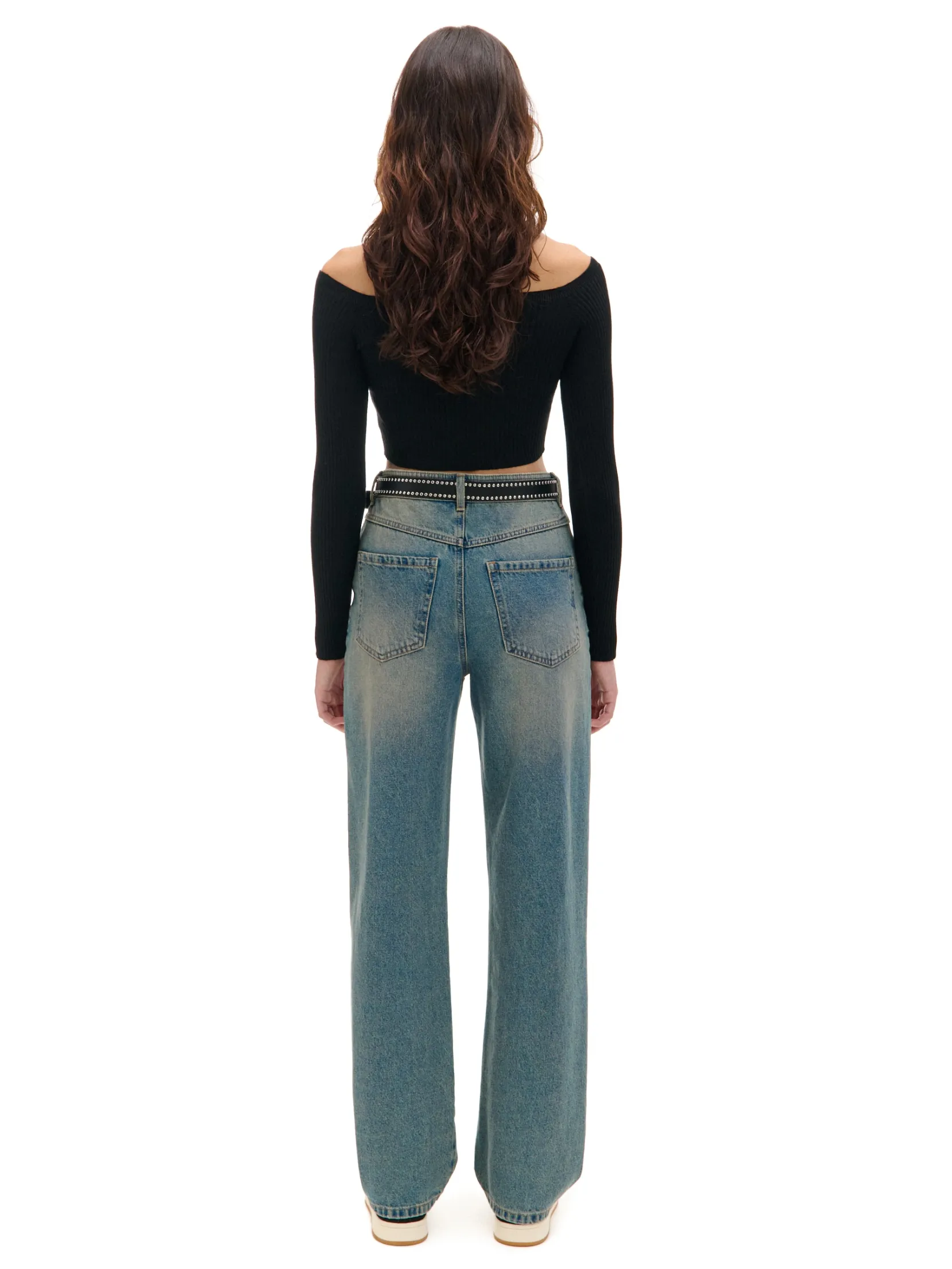Sale Ciemnoe jeansy straight z efektem sprania Jeansy