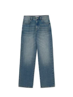 Sale Ciemnoe jeansy straight z efektem sprania Jeansy