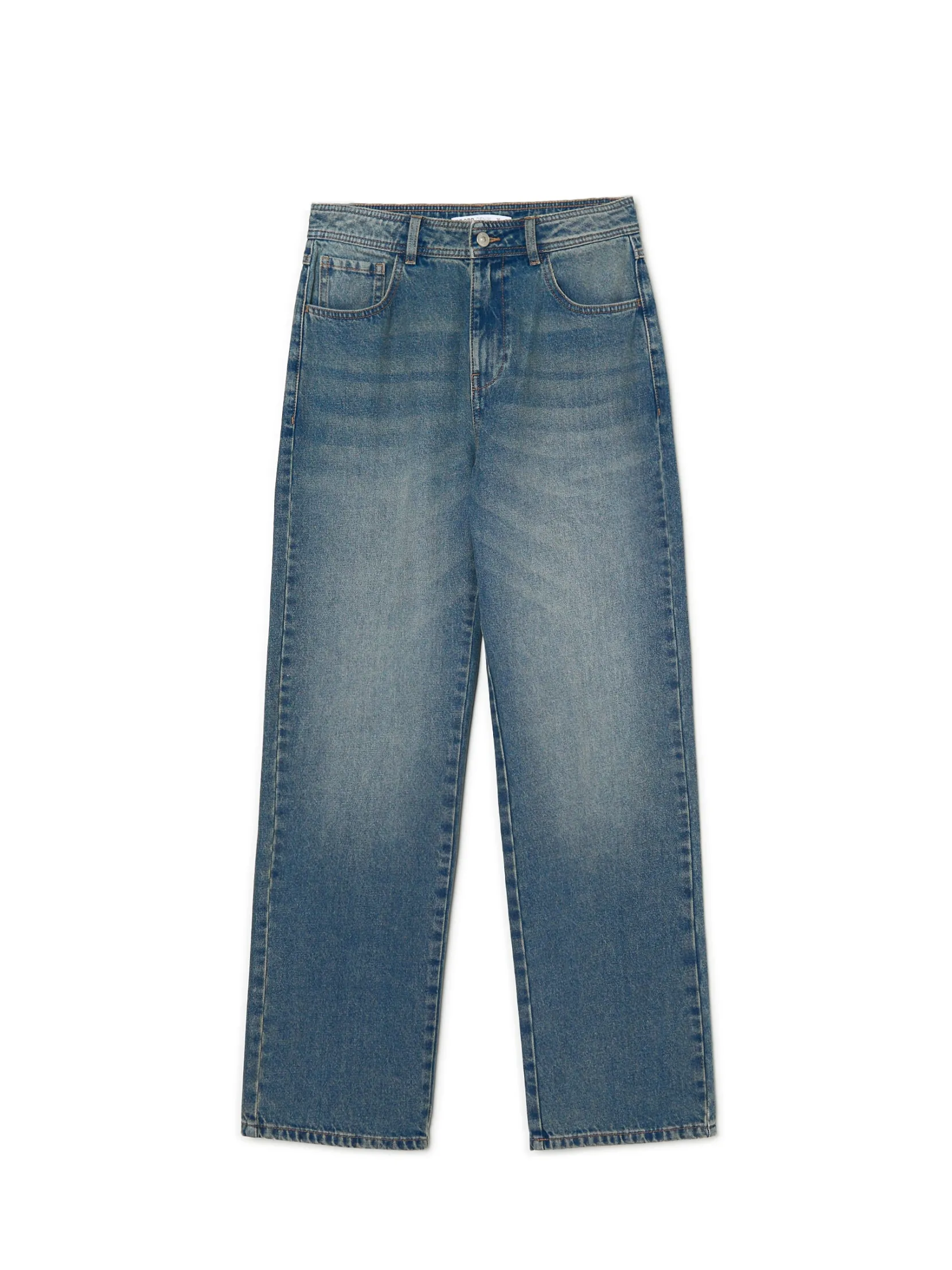 Sale Ciemnoe jeansy straight z efektem sprania Jeansy