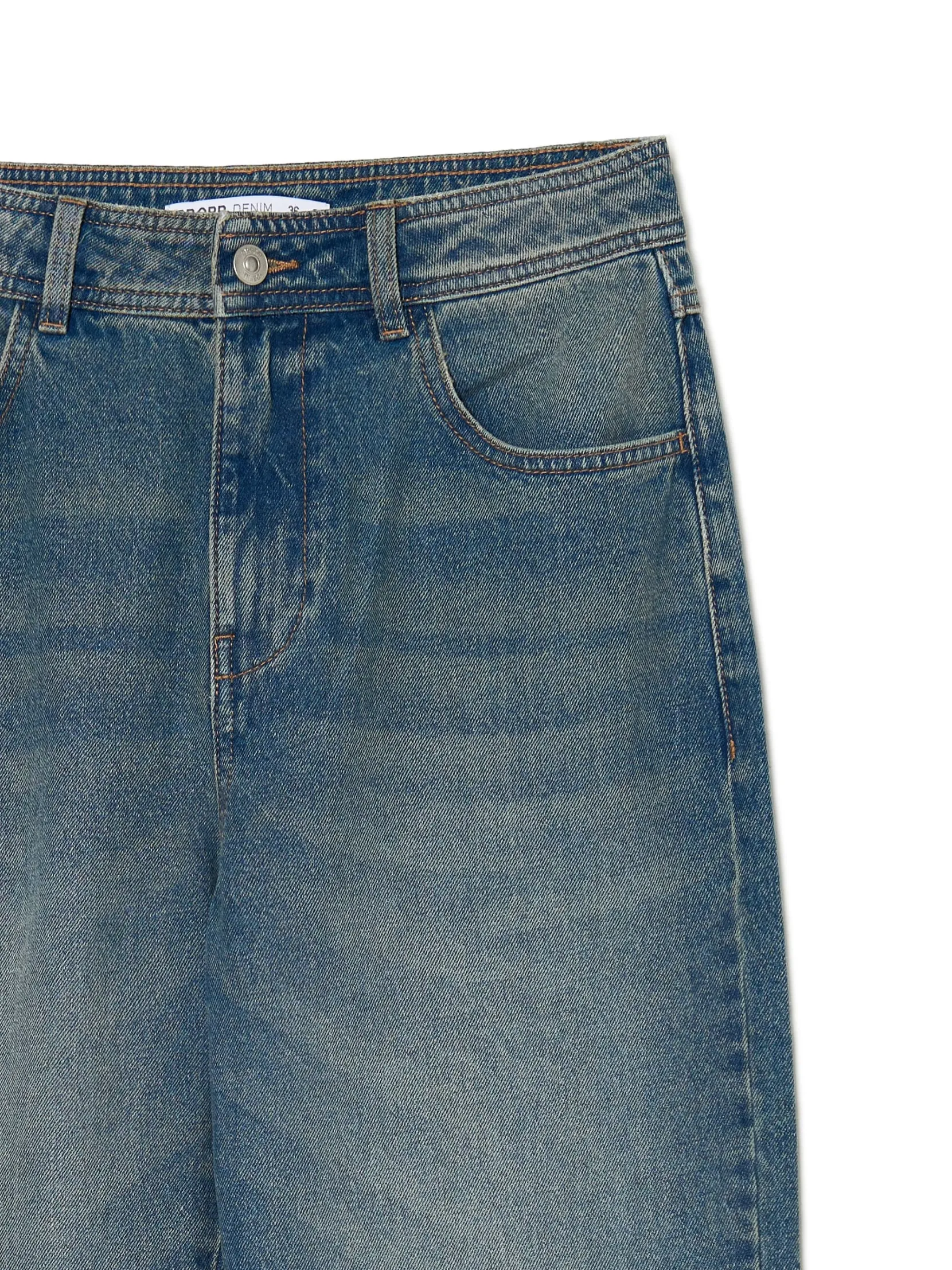 Sale Ciemnoe jeansy straight z efektem sprania Jeansy