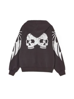 New Czarna bluza hoodie z czaszkami Bluzy