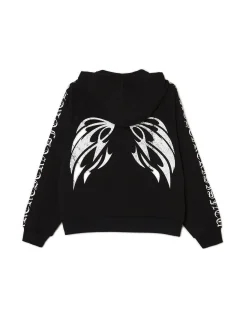 Best Czarna bluza hoodie z motywem skrzydeł Bluzy