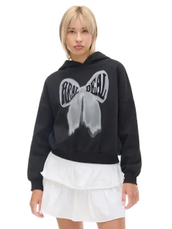 Discount Czarna bluza z kapturem i nadrukiem Bluzy