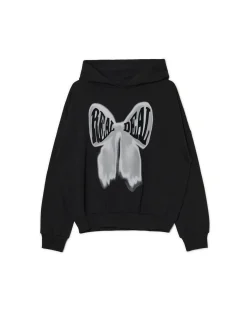 Discount Czarna bluza z kapturem i nadrukiem Bluzy