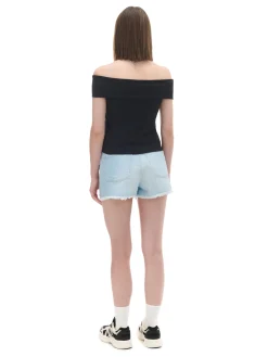 Outlet Czarna bluzka z dekoltem carmen Koszulki, Topy