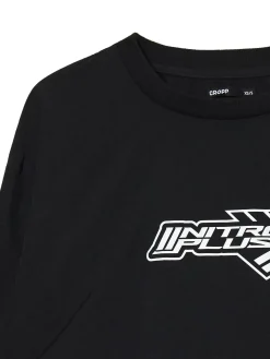 Outlet Czarna bluzka z nadrukiem i regulacją Koszule, Bluzki|Sety