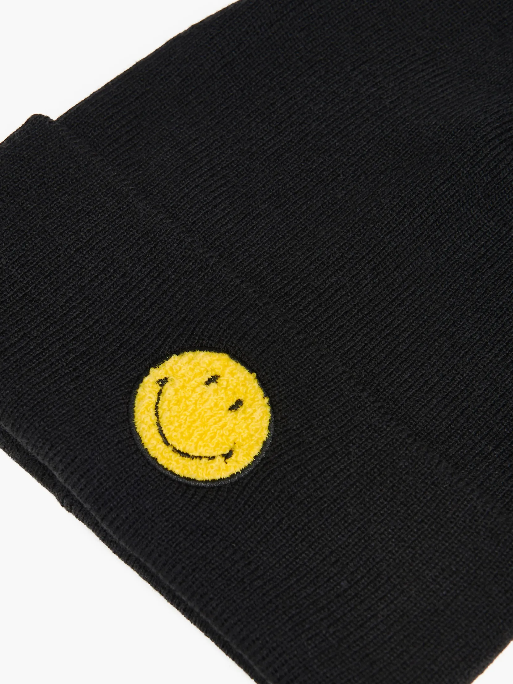 Clearance Czarna czapka beanie z naszywką Smiley® Czapki