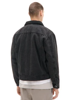 Hot Czarna jeansowa kurtka sherpa Kurtki, Płaszcze|Denim