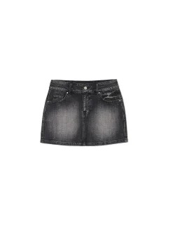 Clearance Czarna jeansowa spódnica mini Spódnice|Sety