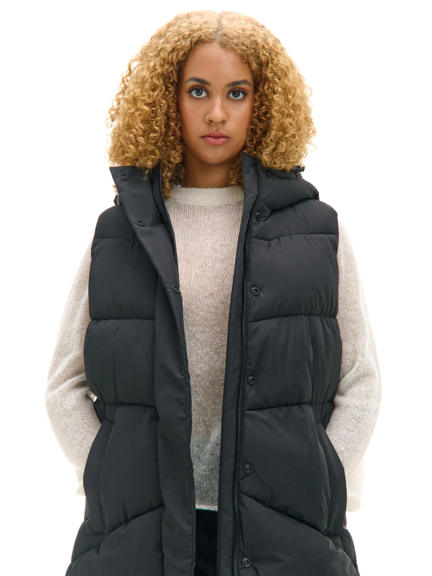 Sale Czarna kamizelka puffer z kapturem Kurtki, Płaszcze