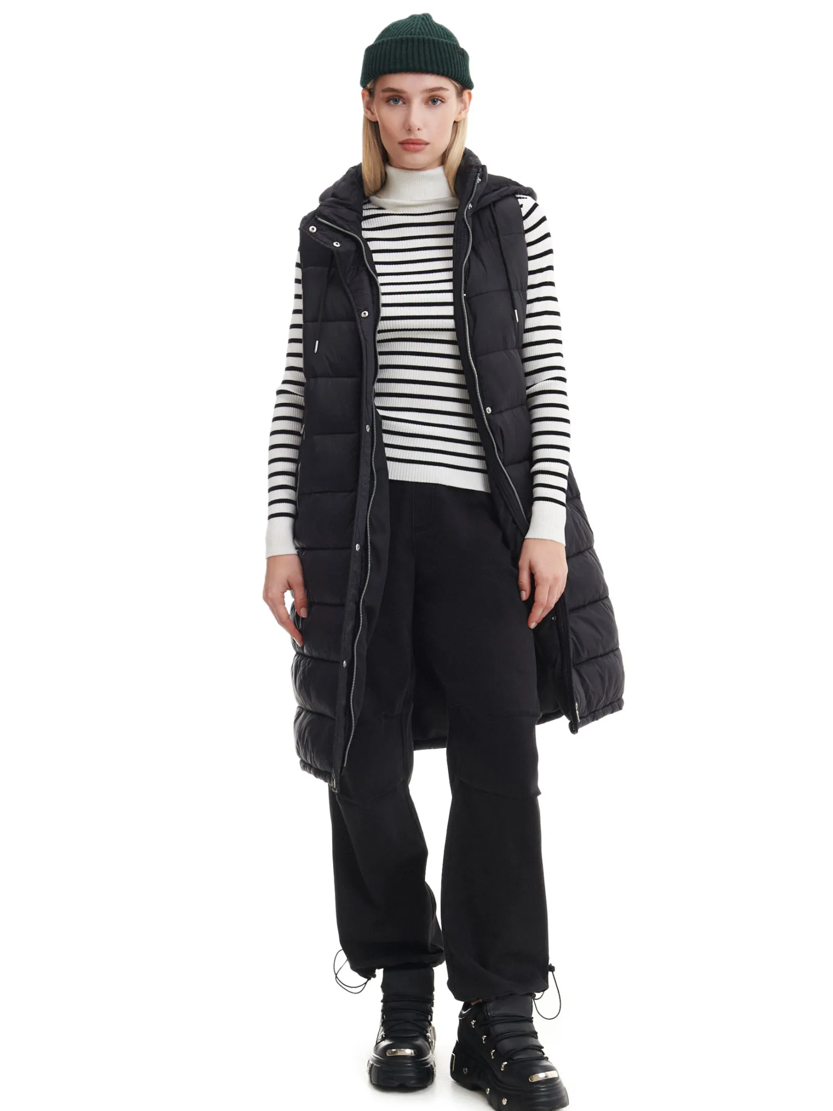 Discount Czarna kamizelka puffer z kapturem Kurtki, Płaszcze