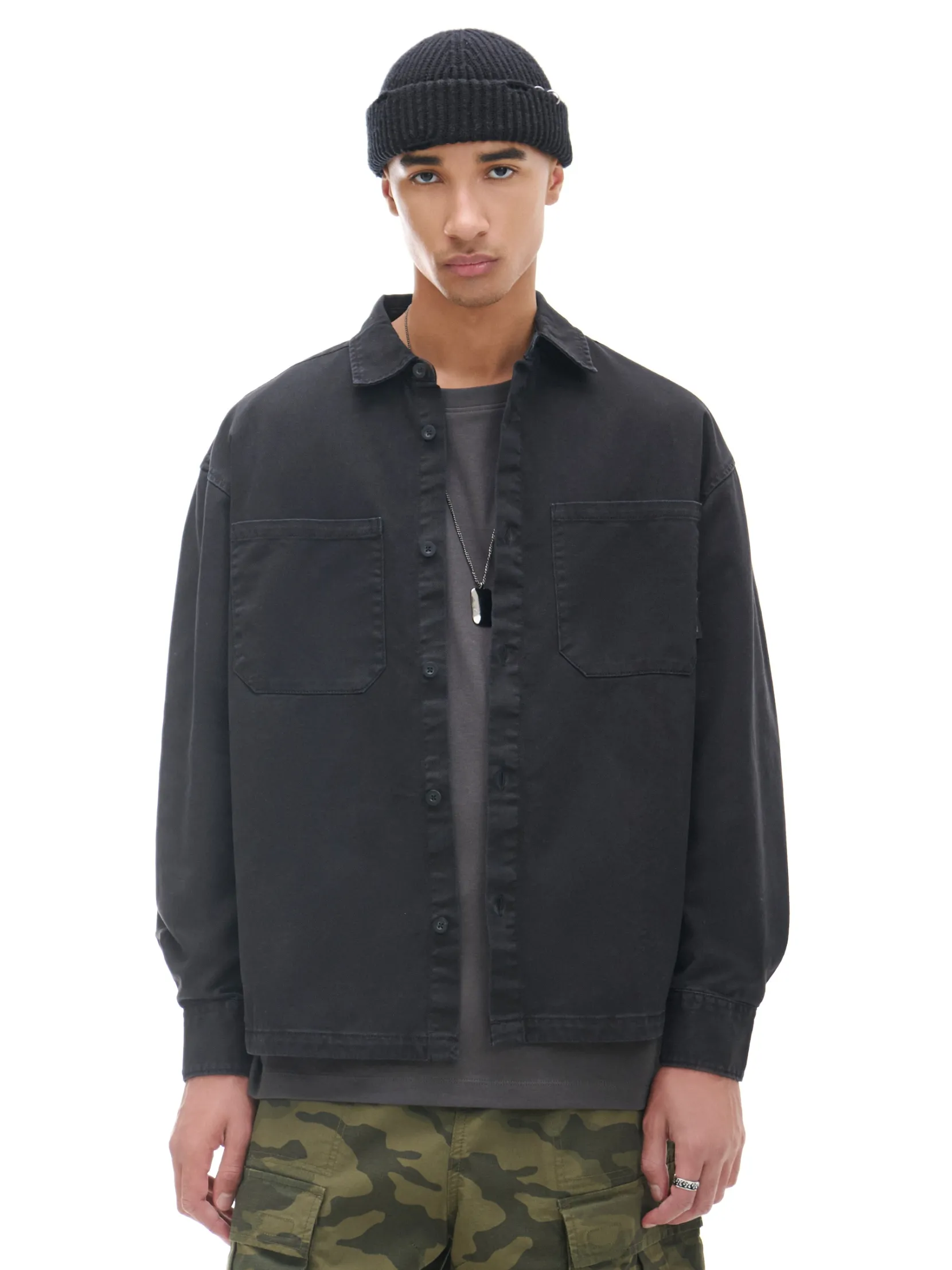 Clearance Czarna koszula z kieszeniami Denim|Koszule