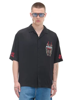 Discount Czarna koszula z krótkim rękawem Koszule