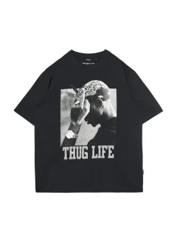 Fashion Czarna koszulka z nadrukiem Tupac Shakur Koszulki