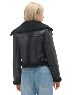 Clearance Czarna kurtka biker z kożuchem Kurtki, Płaszcze|Kożuszki, Futerka