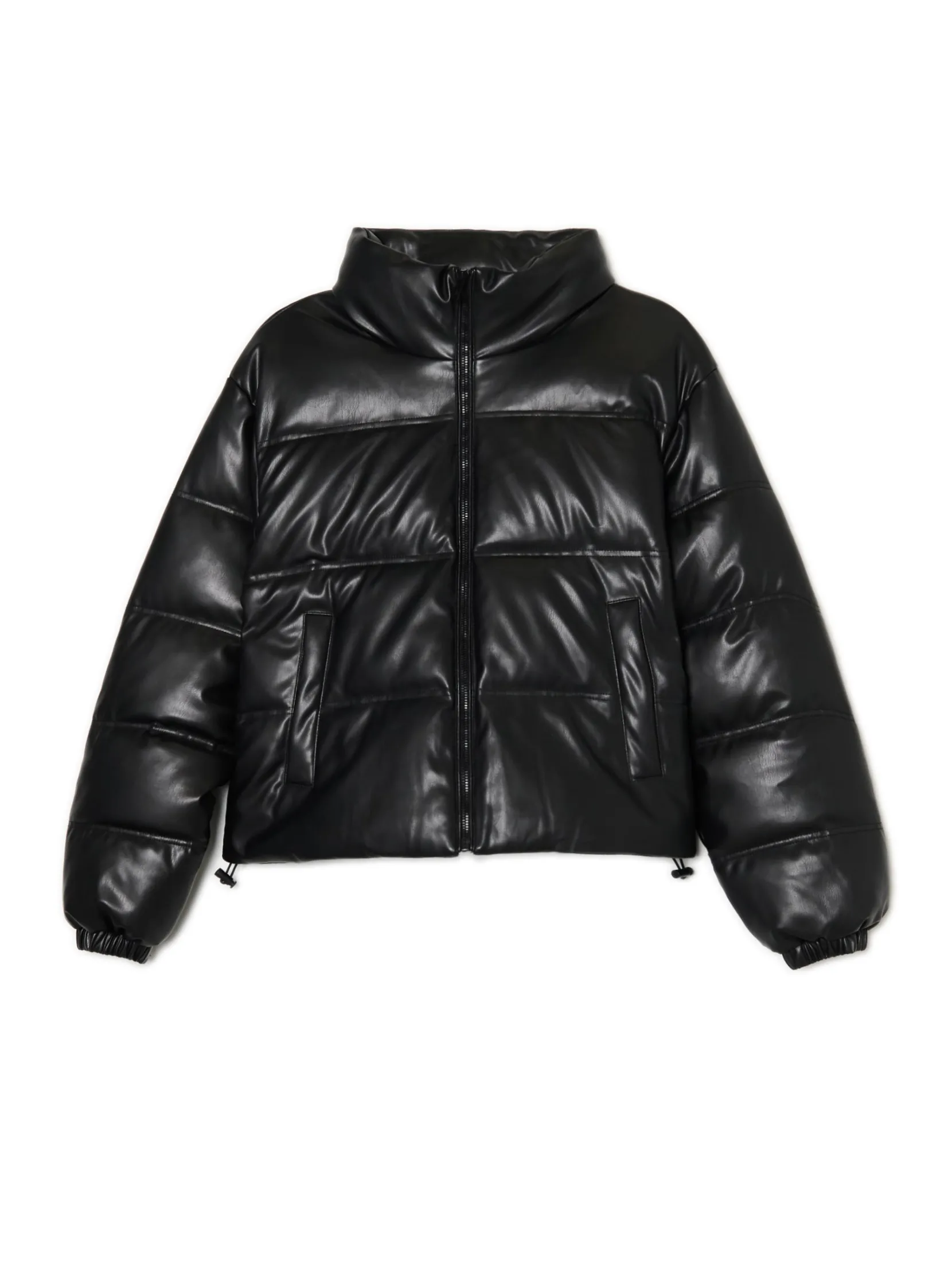 Clearance Czarna kurtka puffer z efektem skóry Kurtki, Płaszcze