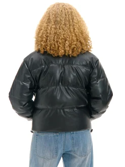 Clearance Czarna kurtka puffer z efektem skóry Kurtki, Płaszcze
