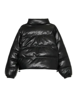 Clearance Czarna kurtka puffer z efektem skóry Kurtki, Płaszcze