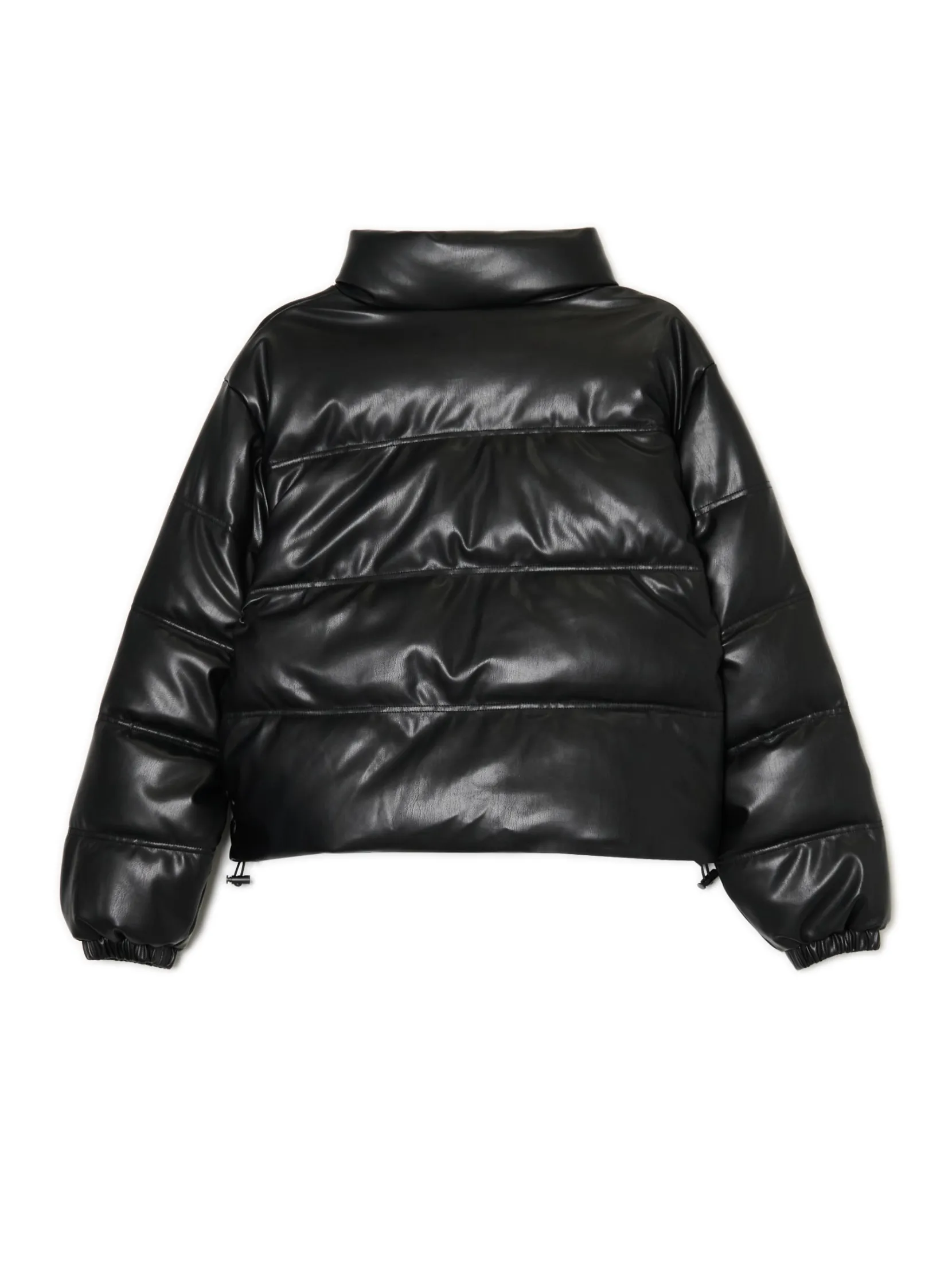 Clearance Czarna kurtka puffer z efektem skóry Kurtki, Płaszcze