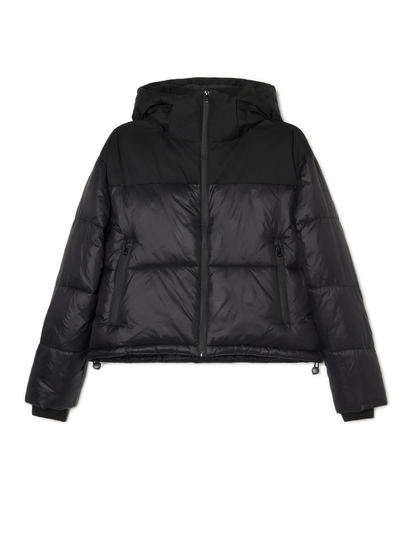 Sale Czarna kurtka puffer z kapturem Kurtki, Płaszcze