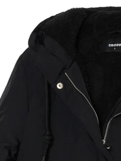 Discount Czarna parka z kapturem Kurtki, Płaszcze|Kożuszki, Futerka