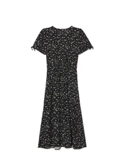 Fashion Czarna sukienka midi w kwiaty Sukienki, Kombinezony