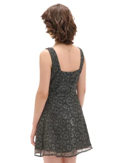 Fashion Czarna sukienka mini w kwiaty Sukienki, Kombinezony