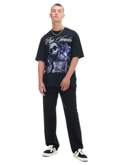 Discount Czarne bawełniane spodnie loose Spodnie