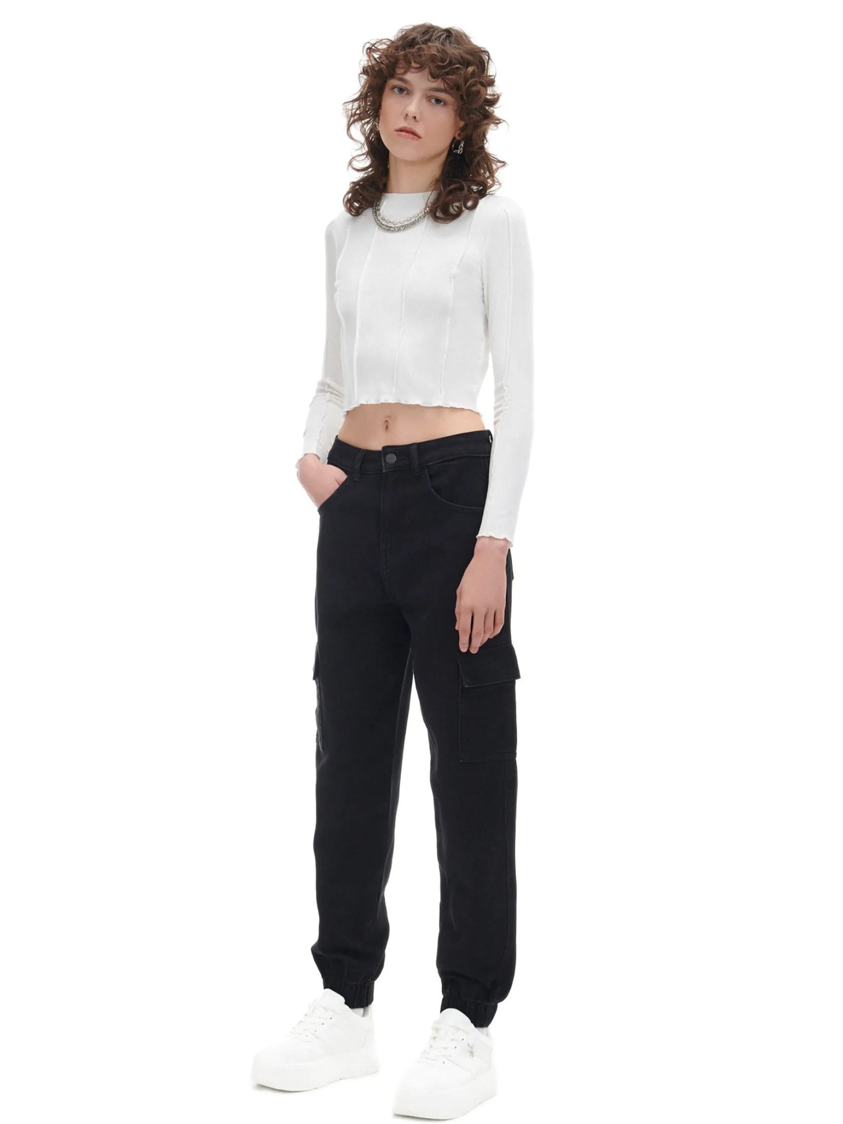 Fashion Czarne jeansowe joggery cargo Jeansy