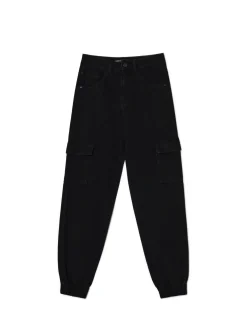 Fashion Czarne jeansowe joggery cargo Jeansy