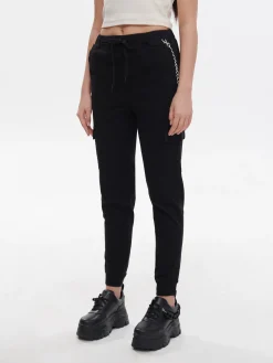 Fashion Czarne joggery cargo z łańcuchem Spodnie