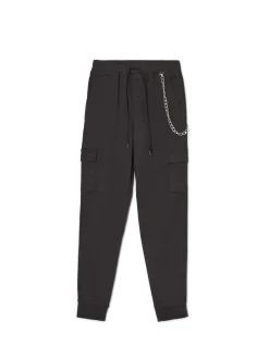 Fashion Czarne joggery cargo z łańcuchem Spodnie