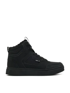 Fashion Czarne sneakersy ze sztucznym barankiem Sneakersy|Za Kostkę