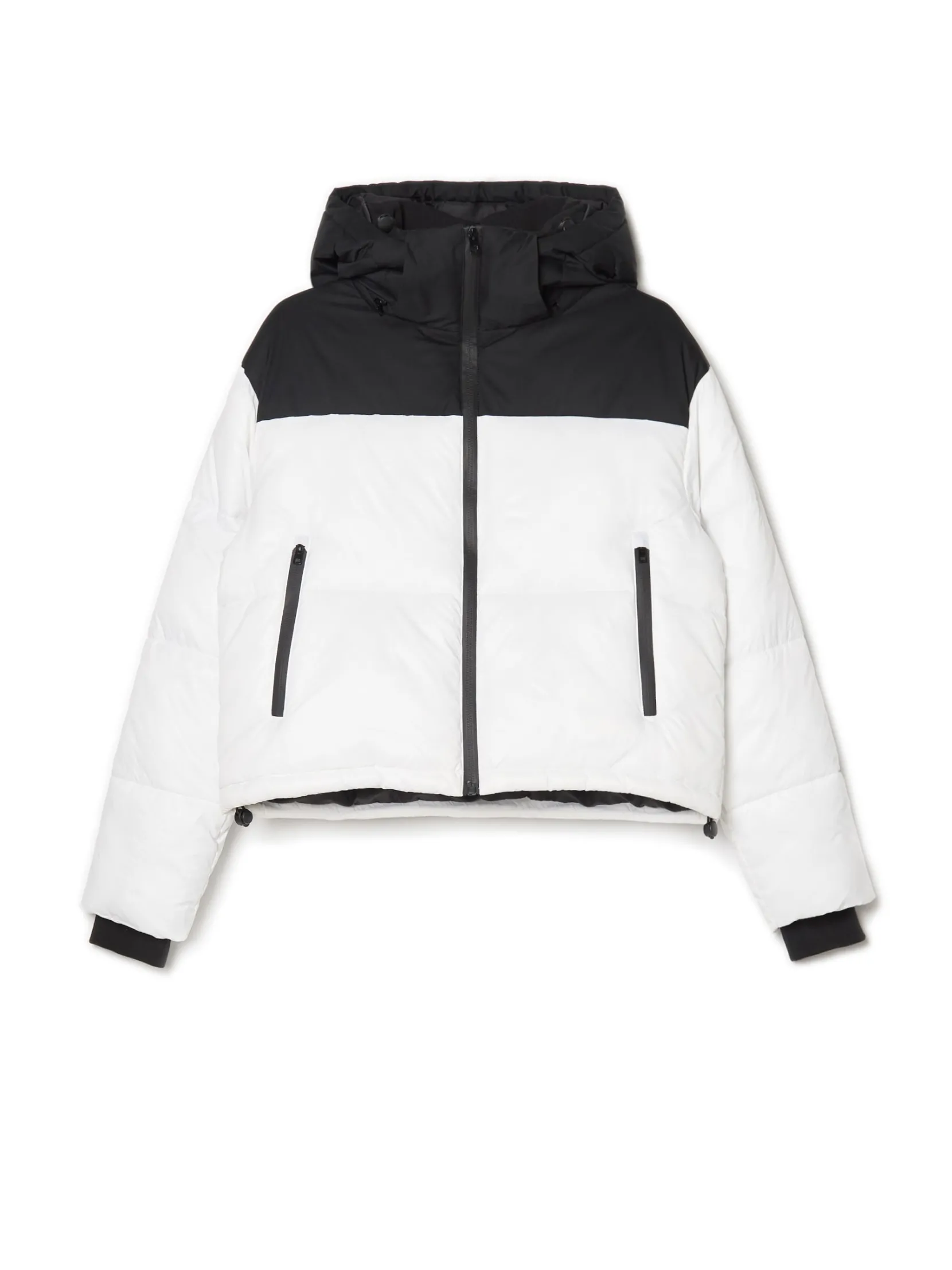 Discount Czarno-biała kurtka puffer z kapturem Kurtki, Płaszcze