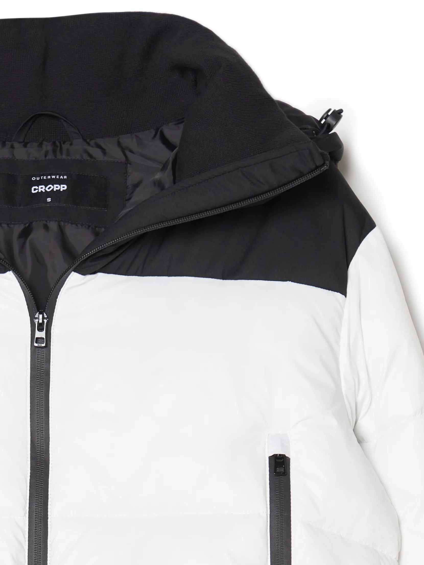 Discount Czarno-biała kurtka puffer z kapturem Kurtki, Płaszcze