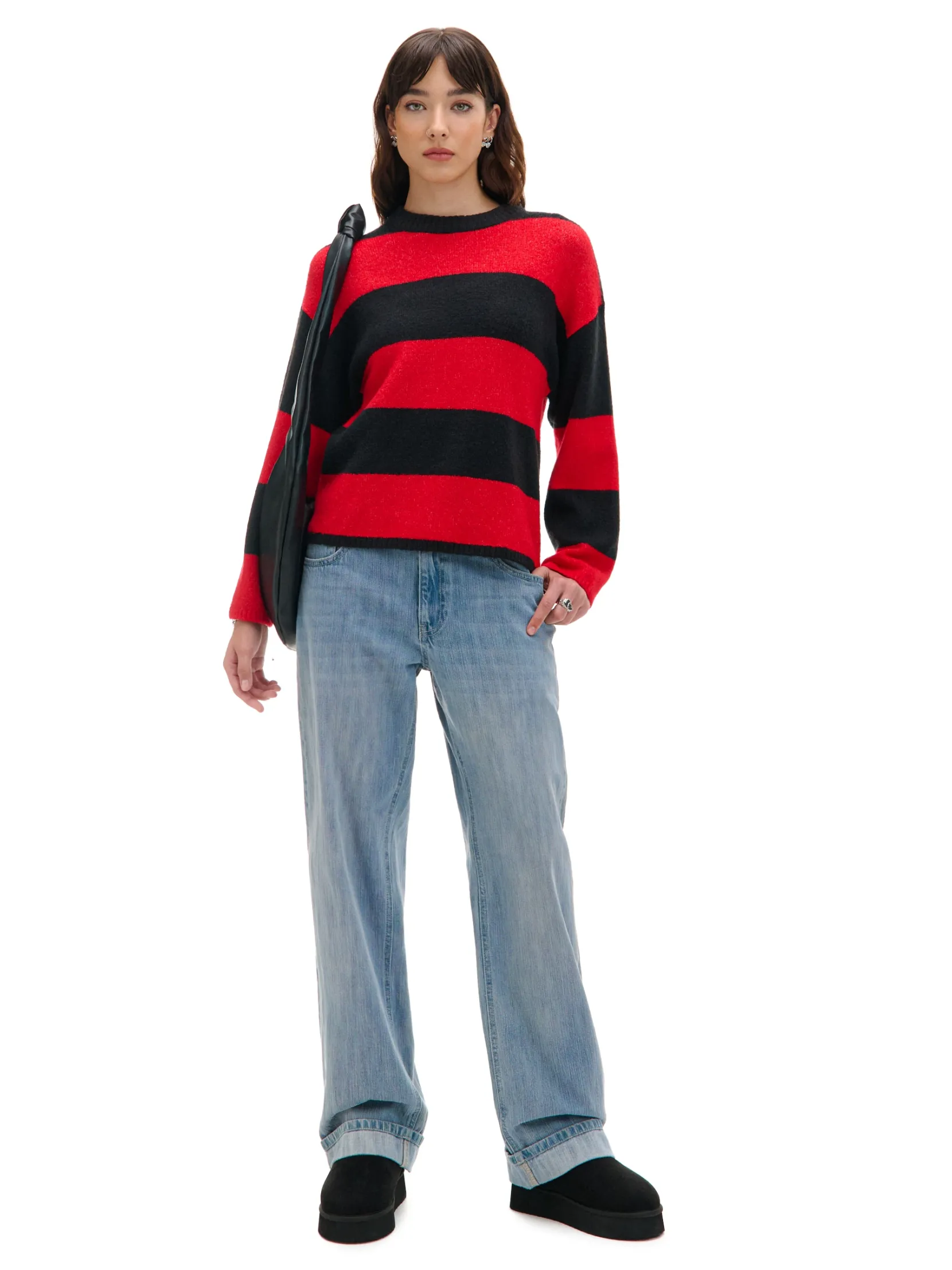 Sale Czarno- sweter w paski Swetry