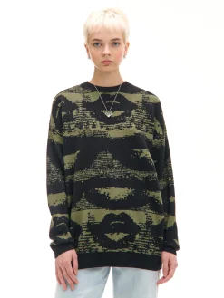 Discount Czarny sweter z artystycznym nadrukiem Swetry