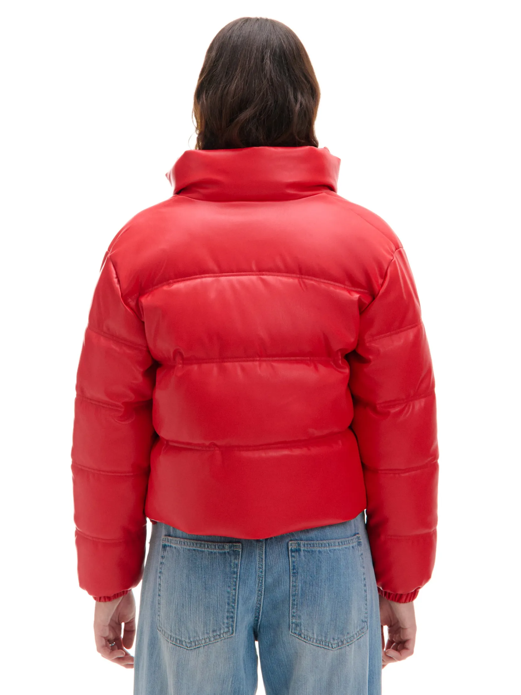 Best Czerwona kurtka puffer z efektem skóry Kurtki, Płaszcze