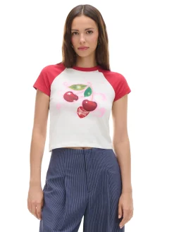 Hot Dopasowany T-shirt z wiśniami Koszulki, Topy